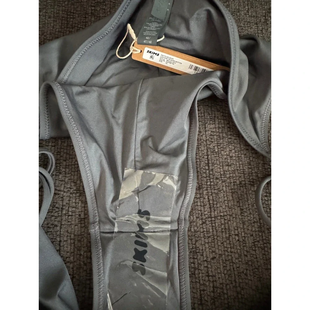SKIMS Recycled‎ Swim Tie Bikini Bottoms Gunmetal 4X NWT